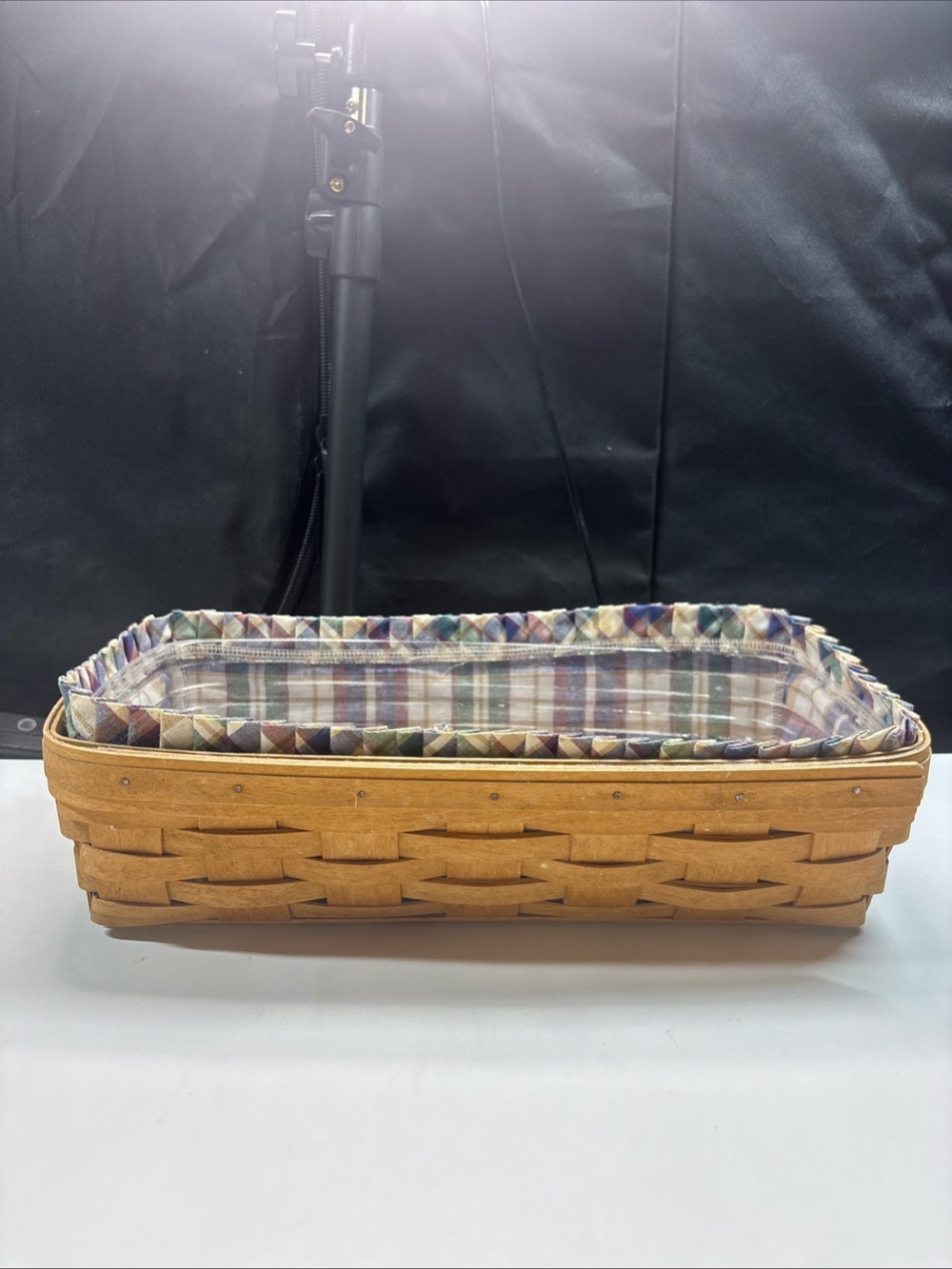 Vintage 2002 Longaberger Bread Basket with Plastic Liner Plaid Protector Liner